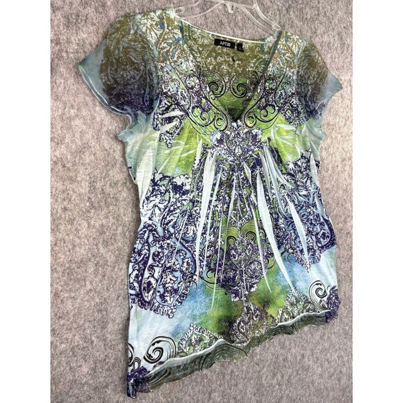 Apt 9 Floral Fairy Beaded Embellished Top Size S Flutter Sleeve Sheer Whimsy - Picture 3 of 9